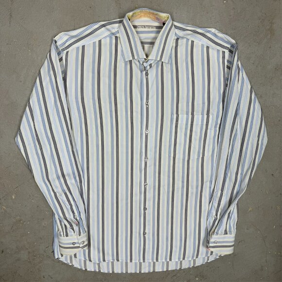 Tyler Shorten Bespoke Dress Shirt Striped Multicolor Floral Cuffs Large - Picture 2 of 10